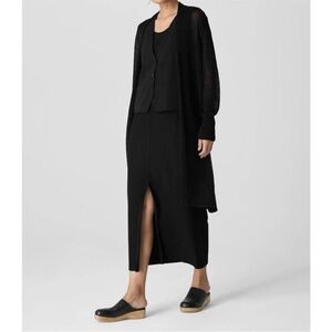 EILEEN FISHER Organic Linen Organic Cotton Ribbed Long Black Cardigan 2X